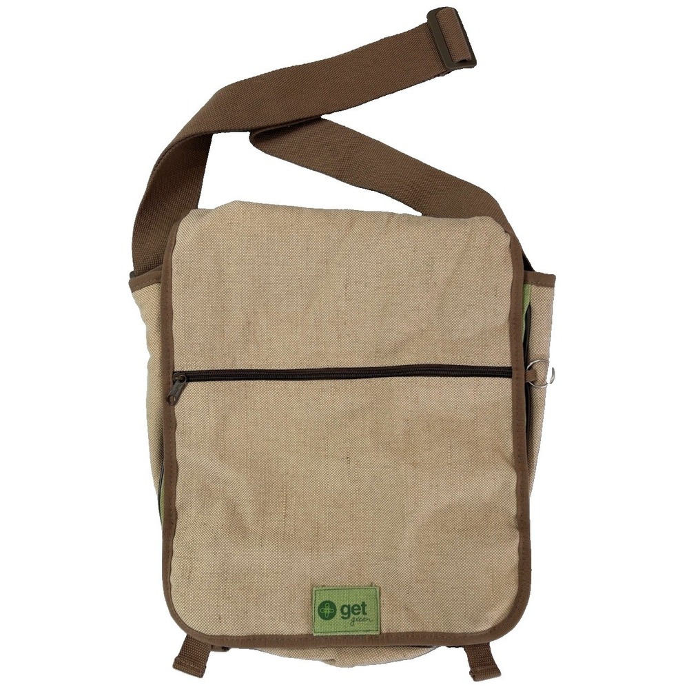 Get Green Earth Canvas Messenger Bag Tan Crossbody Travel Satchel Multi Pocket